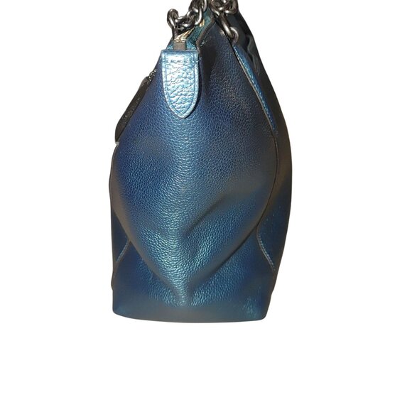 Coach Ava Chain Leather Shoulder Bag Wallet Set Metallic Teal Turquoise Nickle - Picture 11 of 15